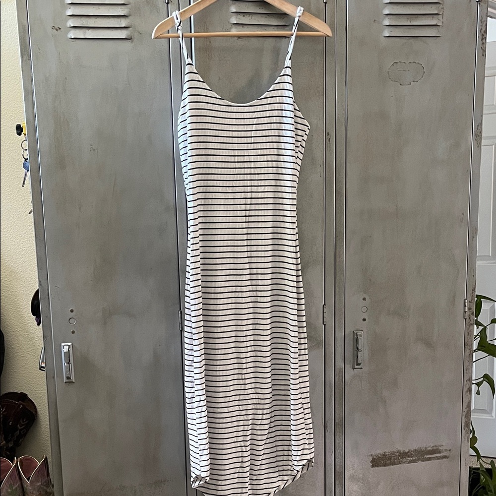 Cherish Black and White Striped Midi Dress